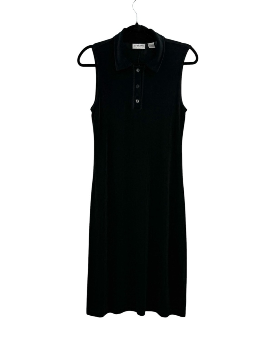Chico’s Travelers Black Sleeveless Collared Knit Dress Stretch Minimalist, M